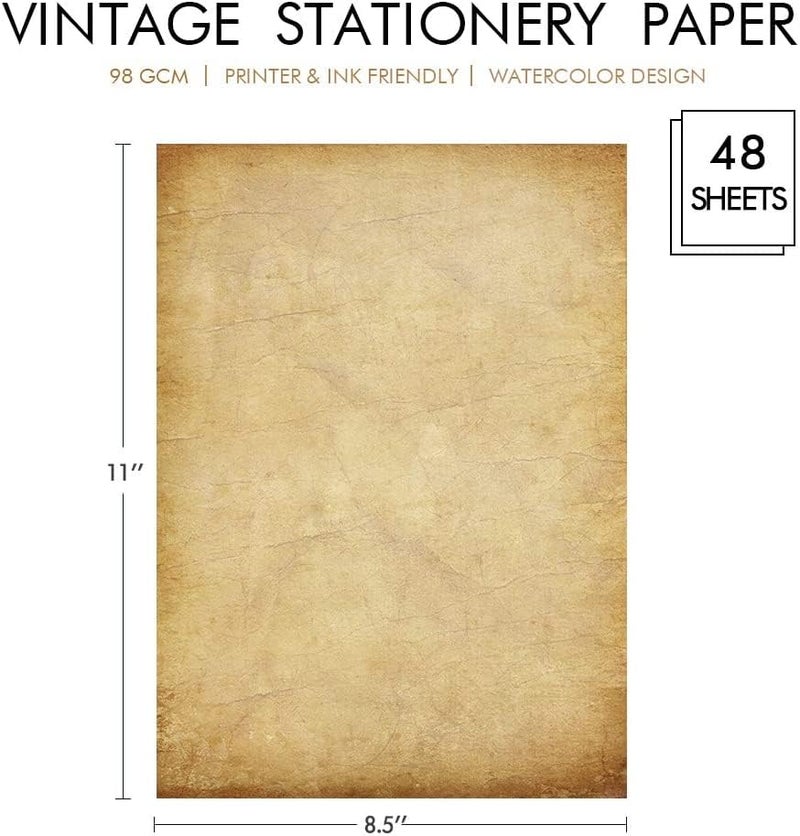 Kidepoch 48 Pack Antique Vintage Stationary Paper, 8.5"x 11" Parchment Paper for Writing and Printing, Double Sided Antique Old Aged Scrapbook for Journal, Calligraphy, Invitations and Certifications - Image 2